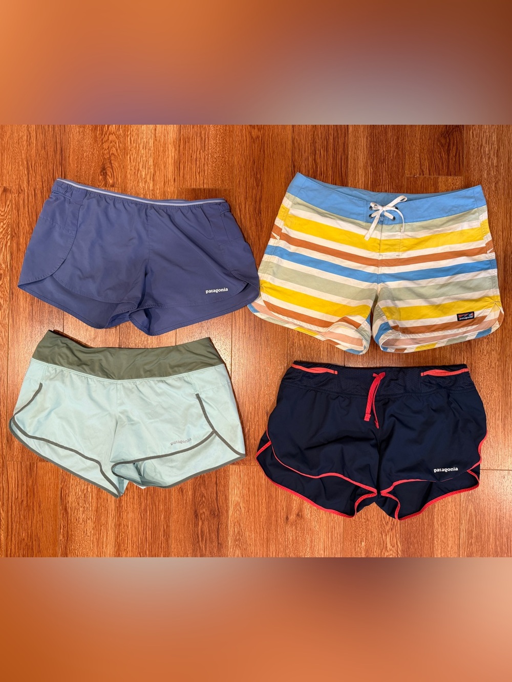 Patagonia shorts lot Solid Navy, Light Blue, Striped Yellow & Mint